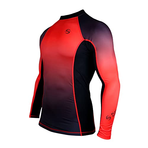 UPF 50+ Rash Guard for Men Long Sleeve Swim Surf Shirt - Tight Fit UV Rashguard (Medium, Red) von Platinum Sun