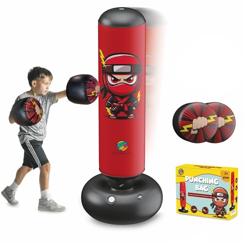 Kinder-Boxsack 160CM - Punchingball für Kinder + Aufblasbare Boxhandschuhe - 3 bis 10 Jahre - Outdoor- und Indoor-Spielzeug - Standboxsack - Für Boxen, Karate, Taekwondo Kinder-Boxsack 160CM - Punchingball für Kinder + Aufblasbare Boxhandschuhe - 3 bis 10 Jahre - Outdoor- und Indoor-Spielzeug - Standboxsack - Für Boxen, Karate, Taekwondo von PlayPulse