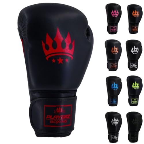 Playerz Element Erwachsene Boxhandschuhe - Premium High Performance Trainingshandschuhe für Boxen, Muay Thai und Kickboxen - Überlegener Komfort und Schutz für Damen und Herren (Schwarz/Rot, 283.5 g) von Playerz Boxing Est 2020