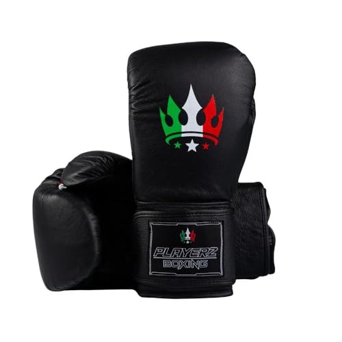 Playerz Italiano Boxhandschuhe, Muay Thai, Kickboxen, Sparring-Handschuhe, Klettverschluss, 284 g, 340 g, 397 g, 453 g, italienisches Leder von Playerz Boxing Est 2020