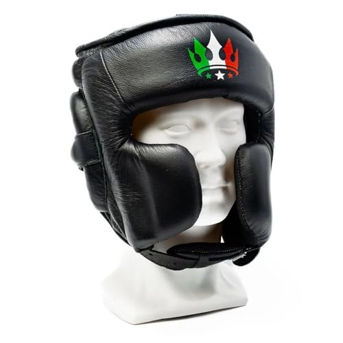 Playerz Italiano Kopfschutz mit geschlossenem Gesicht, Vollgesichts-Kopfschutz für Boxen, Sparring, italienisches Leder, Kopfbedeckung für Muay Thai, Kickboxen und MMA-Training von Playerz Boxing Est 2020
