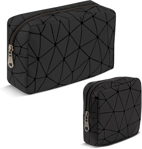 2 Stück Kosmetiktasche, Kleine Kosmetiktasche Damen PU Leder Tragbare,Kulturbeutel Groß Wasserdicht Reisezubehör-Organizer, Multifunktional Makeup Tasche Geldbeutel Kulturtasche für Frauen,Schwarz 2 Stück Kosmetiktasche, Kleine Kosmetiktasche Damen PU Leder Tragbare,Kulturbeutel Groß Wasserdicht Reisezubehör-Organizer, Multifunktional Makeup Tasche Geldbeutel Kulturtasche für Frauen,Schwarz von Playexen