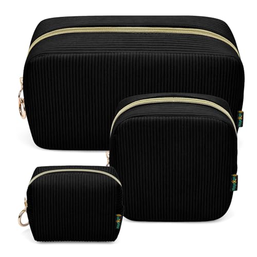 3 Stück Kosmetiktasche Kleine Make up Tasche Verdickt Cord Schminktasche Kulturtasche Große für Damen Mädchen Frauen Reisetasche Tragbare Kulturbeutel Set Kosmetik Parfüm Tasche Organizer(Schwarz) 3 Stück Kosmetiktasche Kleine Make up Tasche Verdickt Cord Schminktasche Kulturtasche Große für Damen Mädchen Frauen Reisetasche Tragbare Kulturbeutel Set Kosmetik Parfüm Tasche Organizer(Schwarz) von Playexen