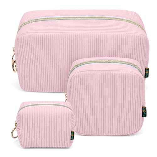 3 Stück Kosmetiktasche Kleine Make up Tasche Verdickt Cord Schminktasche Kulturtasche Große für Damen Mädchen Frauen Reisetasche Tragbare Kulturbeutel Set Kosmetik Parfüm Tasche Organizer(Rosa) 3 Stück Kosmetiktasche Kleine Make up Tasche Verdickt Cord Schminktasche Kulturtasche Große für Damen Mädchen Frauen Reisetasche Tragbare Kulturbeutel Set Kosmetik Parfüm Tasche Organizer(Rosa) von Playexen