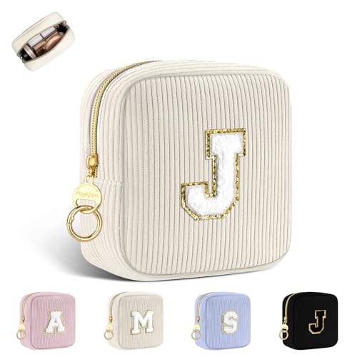 Personalisierte Kosmetiktasche Kleine Make up Tasche Cord Schminktasche Damen Tragbare Reise-Kulturbeutel für Toilettenartikel Organizer Personalisierte Initialen Geburtstag für Mädchen Beige J Personalisierte Kosmetiktasche Kleine Make up Tasche Cord Schminktasche Damen Tragbare Reise-Kulturbeutel für Toilettenartikel Organizer Personalisierte Initialen Geburtstag für Mädchen Beige J von Playexen