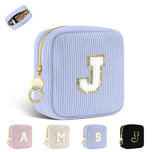 Personalisierte Kosmetiktasche Kleine Make up Tasche Cord Schminktasche Damen Tragbare Reise-Kulturbeutel für Toilettenartikel Organizer Personalisierte Initialen Geburtstag für Mädchen Blau J Personalisierte Kosmetiktasche Kleine Make up Tasche Cord Schminktasche Damen Tragbare Reise-Kulturbeutel für Toilettenartikel Organizer Personalisierte Initialen Geburtstag für Mädchen Blau J von Playexen