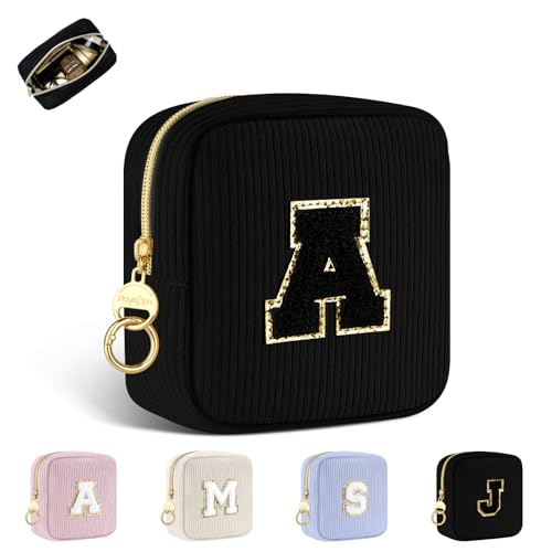 Personalisierte Kosmetiktasche Kleine Make up Tasche Cord Schminktasche Damen Tragbare Reise-Kulturbeutel für Toilettenartikel Organizer Personalisierte Initialen Geburtstag für Mädchen Schwarz A Personalisierte Kosmetiktasche Kleine Make up Tasche Cord Schminktasche Damen Tragbare Reise-Kulturbeutel für Toilettenartikel Organizer Personalisierte Initialen Geburtstag für Mädchen Schwarz A von Playexen
