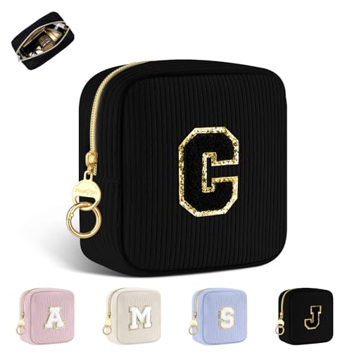 Personalisierte Kosmetiktasche Mini Make up Tasche Klein Cord Schminktasche Damen Tragbare Reise-Kulturbeutel für Toilettenartikel Organizer Personalisiert Initialen Geburtstag für Mädchen Schwarz C Personalisierte Kosmetiktasche Mini Make up Tasche Klein Cord Schminktasche Damen Tragbare Reise-Kulturbeutel für Toilettenartikel Organizer Personalisiert Initialen Geburtstag für Mädchen Schwarz C von Playexen