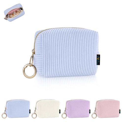 Playexen Cord-Make-up-Tasche, kleine Kosmetiktasche für Geldbörse, tragbare Reise-Make-up-Tasche mit Ringschnalle und Innentaschen für Damen, Mini-Blau, Mini von Playexen