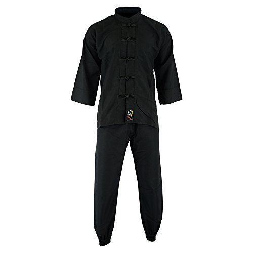 Elite Kung Fu-Uniform, Mikrofaser, Polyester, ultraleicht, für Kinder, 140 cm, Schwarz Elite Kung Fu-Uniform, Mikrofaser, Polyester, ultraleicht, für Kinder, 140 cm, Schwarz von Playwell