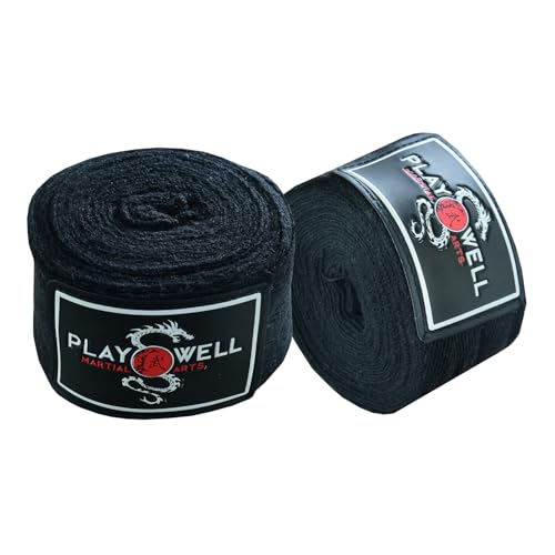 Playwell Boxbandagen für Kampfsport, Baumwolle, Schwarz, 4 m lang von Playwell