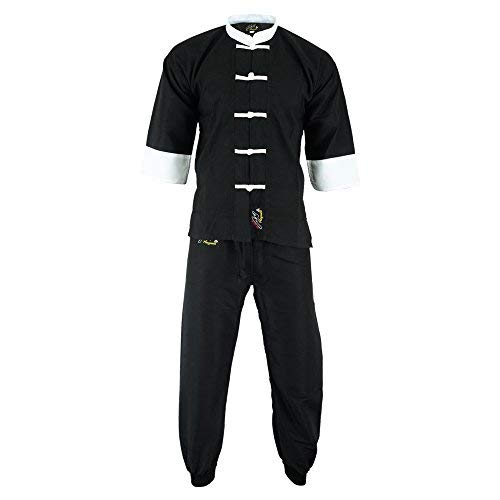 Playwell Elite Kung Fu Mikrofaser Ultraleichte Uniform Schwarz/Weiß : Erwachsene - Schwarz, 5/180CM von Playwell