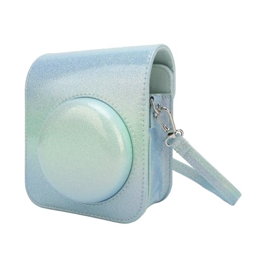 Plyisty Kameratasche für Instant 12, Schützende Tragetasche aus PU-Leder, Blinkende Sofortbildkameratasche, mit Verstellbarem Schultergurt (Blau Grün) von Plyisty