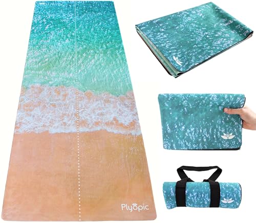 PLYOPIC 3-in-1-Reise-Yogamatte, Hot Yoga Handtuch & Gymnastikmatte, rutschfest, tragbar und faltbar, 1,5 mm dünn, ideal für Yoga, Hot Yoga, Pilates, Fitness, Training und Reisen von Plyopic