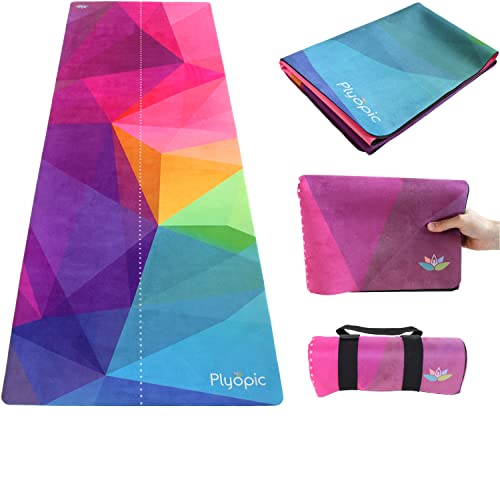 Plyopic Reise-Yogamatte | Faltbare 3-in-1-Matte/Yoga-Handtuch/hygienische Mattenauflage | Luxuriöse schweißgriffige Oberfläche und rutschfeste Gummi-Unterseite | Für Yoga, Pilates von Plyopic