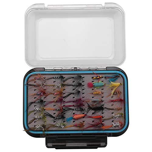 Pmandgk 64 Stück Trockenfliegen, Lachs, niedrig, Forellen, Nymphe und Banderole, Fliegenfischen, Set mit wasserdichter Box für Fliegenfischen, Forellenfliegen von Pmandgk