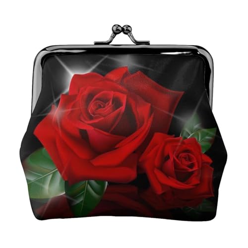 Mini-Münzgeldbörse mit Totenkopf-Motiv, Leder, Kussschloss, Geldbeutel, Tasche für Damen, Mädchen, Kinder, Rote Rosen, Einheitsgröße, Münztasche von Pmnnerefaq