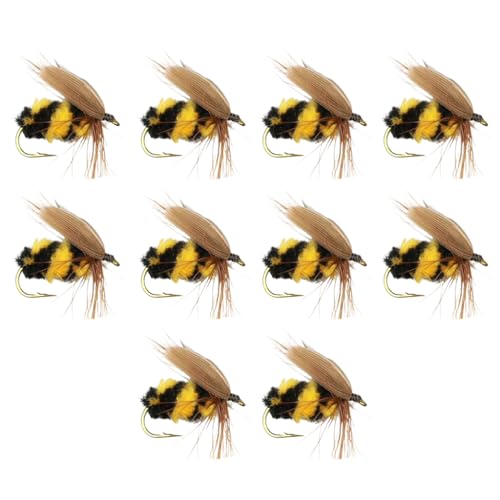 10 Stück/Packung Insekten Angeln Bienen Fliegenhaken Trockene Bienen Nymphen Luftschlangen zum Äschenangeln mit geschärfter Kurbel Haken Angeln Bienenköder Trockenfischköder Köder-Kit Insektenköder von Pnuokn