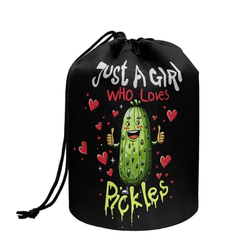 Poceacles Make-up-Tasche mit Kordelzug für Damen, große Reise-Kosmetiktasche, tragbarer Kulturbeutel, Organizer, Aufbewahrungstasche, Just a Girl Who Loves Pickles, Einheitsgröße von Poceacles