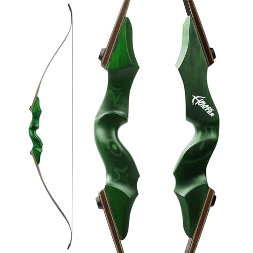 Poearcus 60 Zoll Takedown Recurve Bogen Jagdbogen Wettkampfbogen Langbogen Bogenschießen Holzbogen 20-60lbs Links/Rechtshänder für Bogenschießen Schießen Ziel Praxis (Grün, 30 Ibs, Rechte Hand) von Poearcus