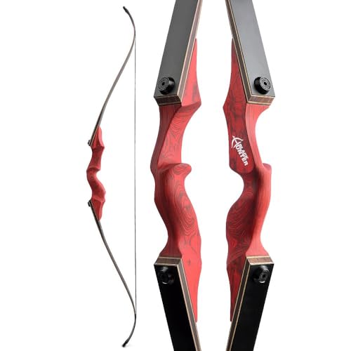 Poearcus 60 Zoll Takedown Recurve Bogen Jagdbogen Wettkampfbogen Langbogen Bogenschießen Holzbogen 20-60lbs Links/Rechtshänder für Bogenschießen Schießen Ziel Praxis (Rot, 35 Ibs, Linke Hand) von Poearcus