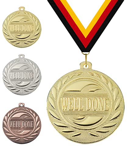 Medaille Well Done Ø 50 mm, mit individuellem Wunschtext in Gold, Silber & Bronze Farbe | Für Fußball, Schwimmen, Leichtathletik, Tennis, Kindergeburtstage etc. (Silber, mit Beschriftung) von Pokalmatador GmbH
