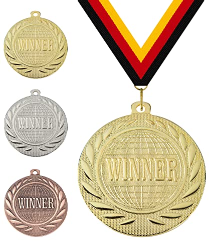 Medaille Winner Ø 50 mm, mit individuellem Wunschtext in Gold, Silber & Bronze Farbe | Für Fußball, Schwimmen, Leichtathletik, Tennis, Kindergeburtstage etc. (Gold, Ohne Beschriftung) von Pokalmatador GmbH