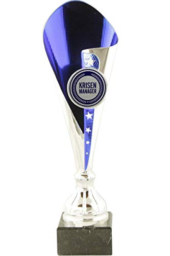 Pokal Award Bakersfield in Silber/blau mit hochwertigen Aluminium Emblem Krisenmanager und Aluschild mit Wunschtext (32,5 cm) von Pokalmatador GmbH