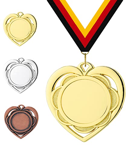 Pokalmatador GmbH Medaille Herz Ø 50 mm, mit individuellem Wunschtext in Gold, Silber & Bronze Farbe | 25mm Alu-Emblem + Medaillenband | Für Deine Liebsten, Freund, Mama oder Kinder, mit Beschriftung von Pokalmatador GmbH