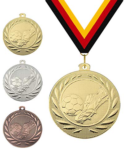 Pokalmatador GmbH Ø 50 mm Medaille Fussball inkl. Medaillenband nach Wahl und optionaler, individueller Beschriftung (Silber, inkl. Beschriftung) von Pokalmatador GmbH
