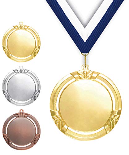 Pokalmatador GmbH Ø 70 mm Medaille Spanien inkl. Medaillenband und Aluminiumemblem mit Sportart und Beschriftung (Silber, inkl. Beschriftung) von Pokalmatador GmbH