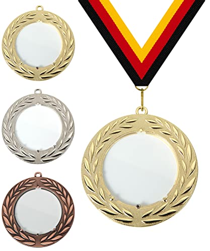 XXL Medaille Ø 90 mm, mit Acrylglaseinlage, mit individuellem Wunschtext in Gold, Silber & Bronze Farbe | 50mm Alu-Emblem + Medaillenband | Für Fußball, Schwimmen, Kindergeburtstage etc. … von Pokalmatador GmbH