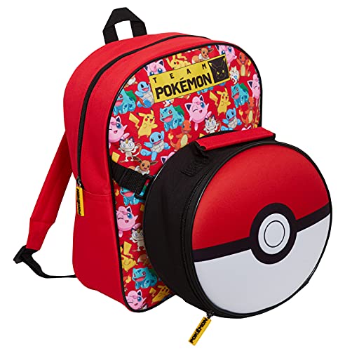 Pokemon Rucksack mit Poke Ball Kühler Lunchtasche für Schule Jungen Mädchen Pikachu 2-teiliges Set Abnehmbare isolierte Sandwichbox für Snacks heiß oder kalt von Pokémon