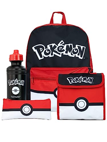 Pokémon Schulranzen 4-teiliges Set | Kinder Rucksack und Lunch Bag Set mit Federmäppchen und Trinkflasche | Kinderrucksäcke | Offizielles Merchandise von Pokémon