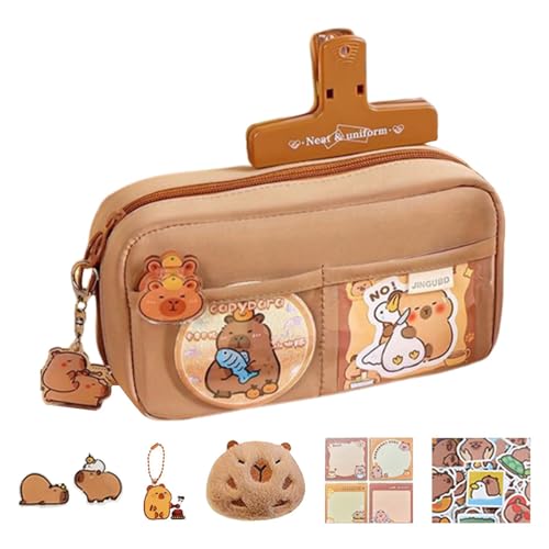 Capybara Federmäppchen, niedliches Tier-Federmäppchen mit breiter Öffnung, Stifthalter mit Broschen, lustiger Schreibwaren-Organizer, kleine Größe und geringes Gewicht, 22 x 12 x 7 cm, für Kinder und von Pokronc