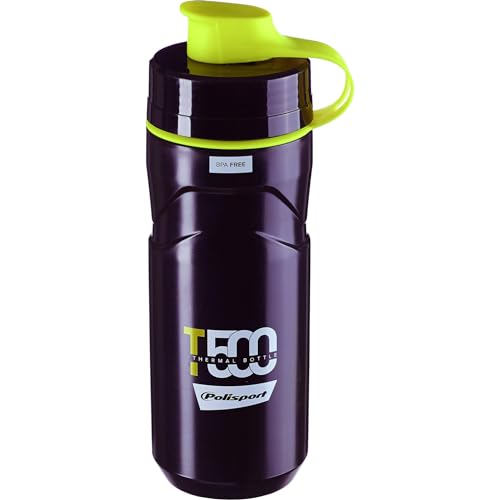 POLISPORT 8645500001 - Isolierflasche T500 für Radfahren, 500 ml, Wasserflasche für Radfahrer, BPA-frei, in Schwarz/Limettengrün von Polisport