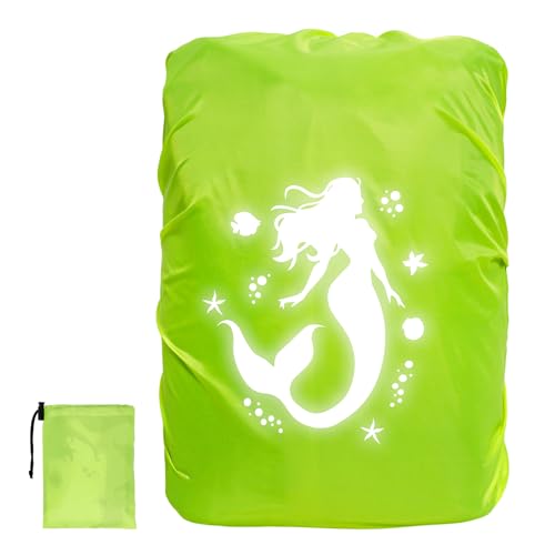 Regenschutz für Schulranzen Rucksack 30-40L, Grün Rucksack Regenschutz Mit Meerjungfrau Reflektoren Wasserdicht Regenhülle für Mädchen Kinder auf dem Schulweg bei Nacht Regen Schnee Tage(Mermaid) von Ponsey