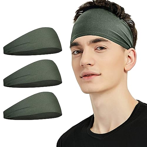 3PCS Laufen Fitness Stirnband Männer Und Frauen Sport Yoga Saugfähige Elastische Baumwolle Stirnband Einfarbig Stirnband (Army Green, One Size) von Poo4kark