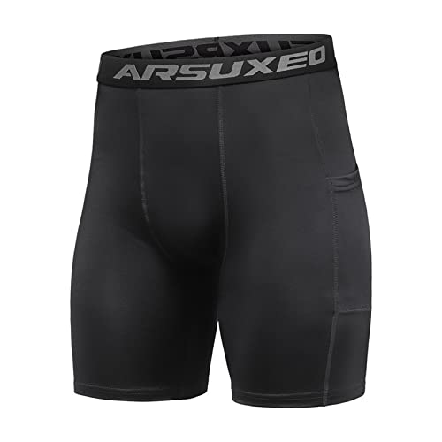 Herren Elastische Shorts Hosen Performance Sports Baselayer Cool Dry Tights Aktive Trainingsunterwäsche Trainingsanzug Dunkelblau (Black, XL) von Poo4kark