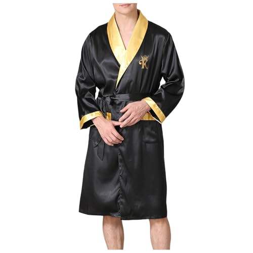 Poo4kark Karneval Herren Sommer Seidenbademantel Robe Herren Sommer Dünn Von Ice Silk Pyjamas Plus Size Home Wear (Black-b, S) von Poo4kark