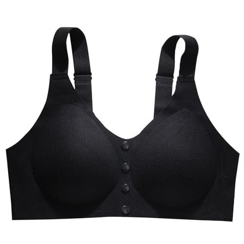 Poo4kark Valentinstag Damen Tank Top BH ohne Bügel mit einfarbigem Spitzenmuster Schnalle vorne (Black #2, XXXL) von Poo4kark