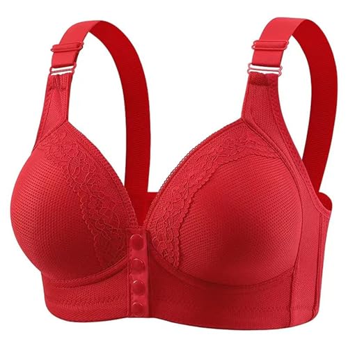 Poo4kark Valentinstag Damen Tank Top BH ohne Bügel mit einfarbigem Spitzenmuster Schnalle vorne (Red #5, 46) von Poo4kark