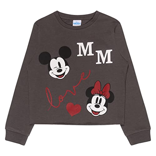 Disney MM Love Kruppiertes Sweatshirt, Mädchen, 128-170, Charcoal, Offizielle Handelsware von Popgear