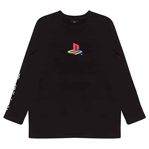 Playstation PS1 Classic Logo Langarm T Shirt, Kinder, 128-170, Black, Offizielle Handelsware von Popgear