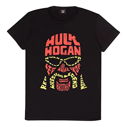 WWE Hulk Hogan Text Face T Shirt, Adultes, S-XXL, Schwarz, Offizielle Handelsware von Popgear