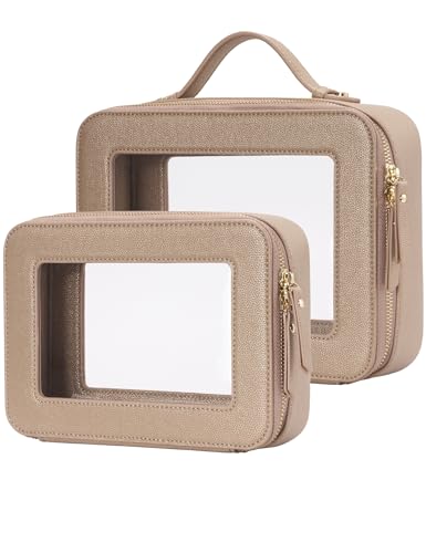 Popvibe Transparente Make-up-Tasche, Reise-Kosmetiktasche, transparenter Kulturbeutel mit Reißverschluss, tragbarer Make-up-Organizer, Reisen, kompakte Autotasche für wichtige Dinge, Gold, Doppelte von Popvibe