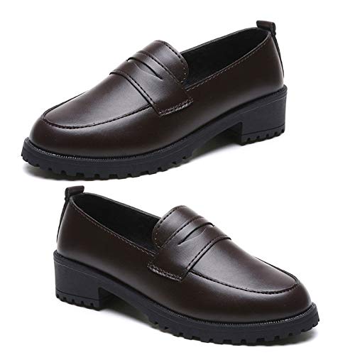 Damenschuhe, Damenmode Round Toe Kunstleder Block Heel Schuhe Anti Skid Slip On Loafers Dunkelbraun 38 Damenschuhe, Damenmode Round Toe Kunstleder Block Heel Schuhe Anti Skid Slip On Loafers Dunkelbraun 38 von Porfeet