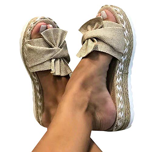 Frauen Hausschuhe, Frauen Mode Sommer Bow-Knot Anti-Rutsch Hausschuhe Plattform Sandalen Strandschuhe AprikoseNone 37 von Porfeet