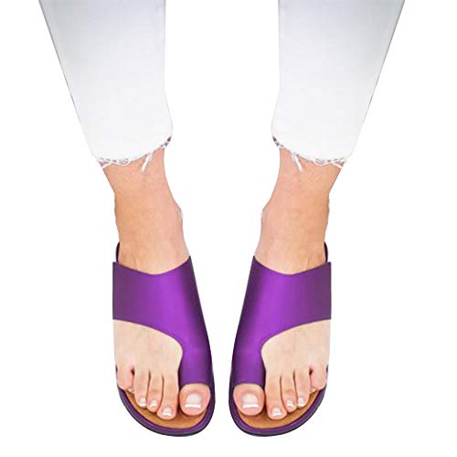 Porfeet Damen Flip-Flops, Summer Beach Clip Toe Kunstleder Slide Sandalen Schuhe Damen Flache Flip-Flops Lila 38 von Porfeet