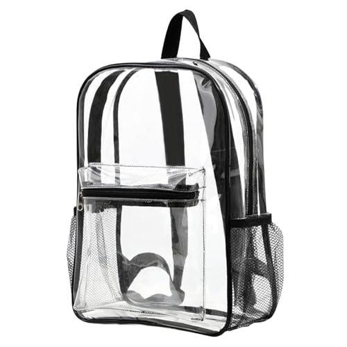 Clear Rucksack Flexible PVC Clear Bookbag Großkapazität Großer klarer Rucksack Mehrere Taschen klare Tasche mit verstärkten Gurten transparenten Rucksack für College -Arbeitsreisen Schwarz von Porgeel